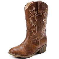 LAURMOSA Girls Cow Girl Boots Brown Cowboy Boots for Girls Cowgirl Boot Kids Size 13 Western Boot Embroidered Mid Calf Zipper for Little Kid Party Birthday Country Dance Horse Riding (UKL1030Brown 13)