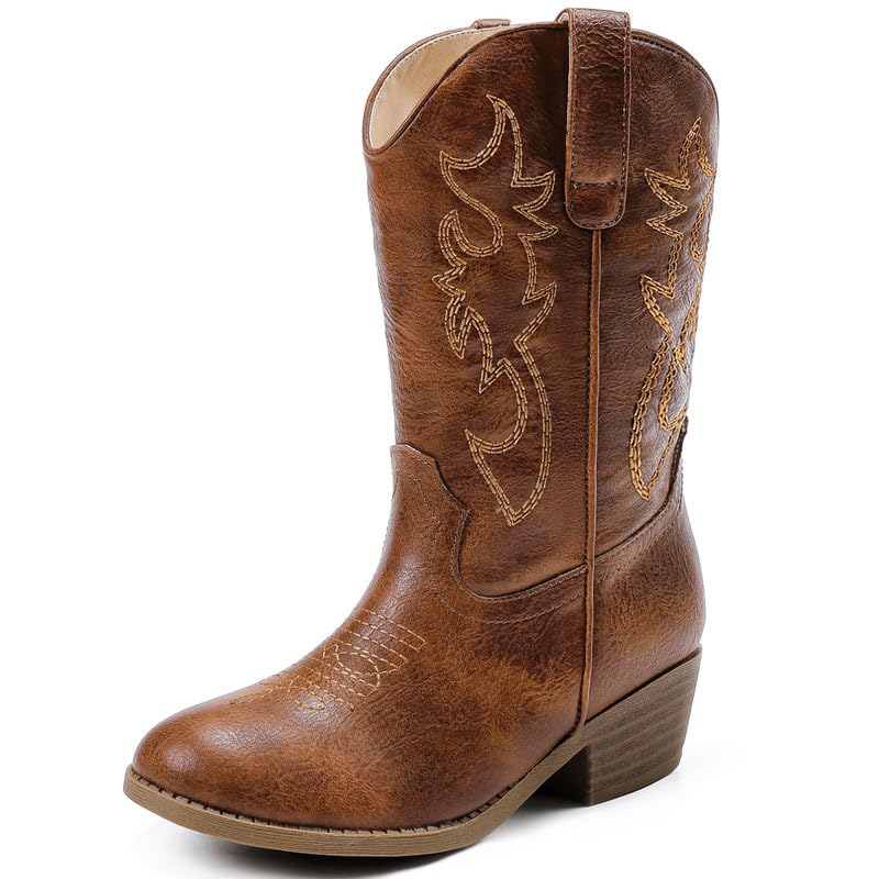 Girls Cowboy Boots Mid Calf Zipper Pointed Toe Low Heel Cowgirl Boots for Little Big Kids Party Country Horse Riding