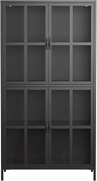 Metal Storage Cabinet with Tempered Glass Doors, Display Sideboard Cabinet for Home Office,Dining Room or Kitchen Black, 4 Doors