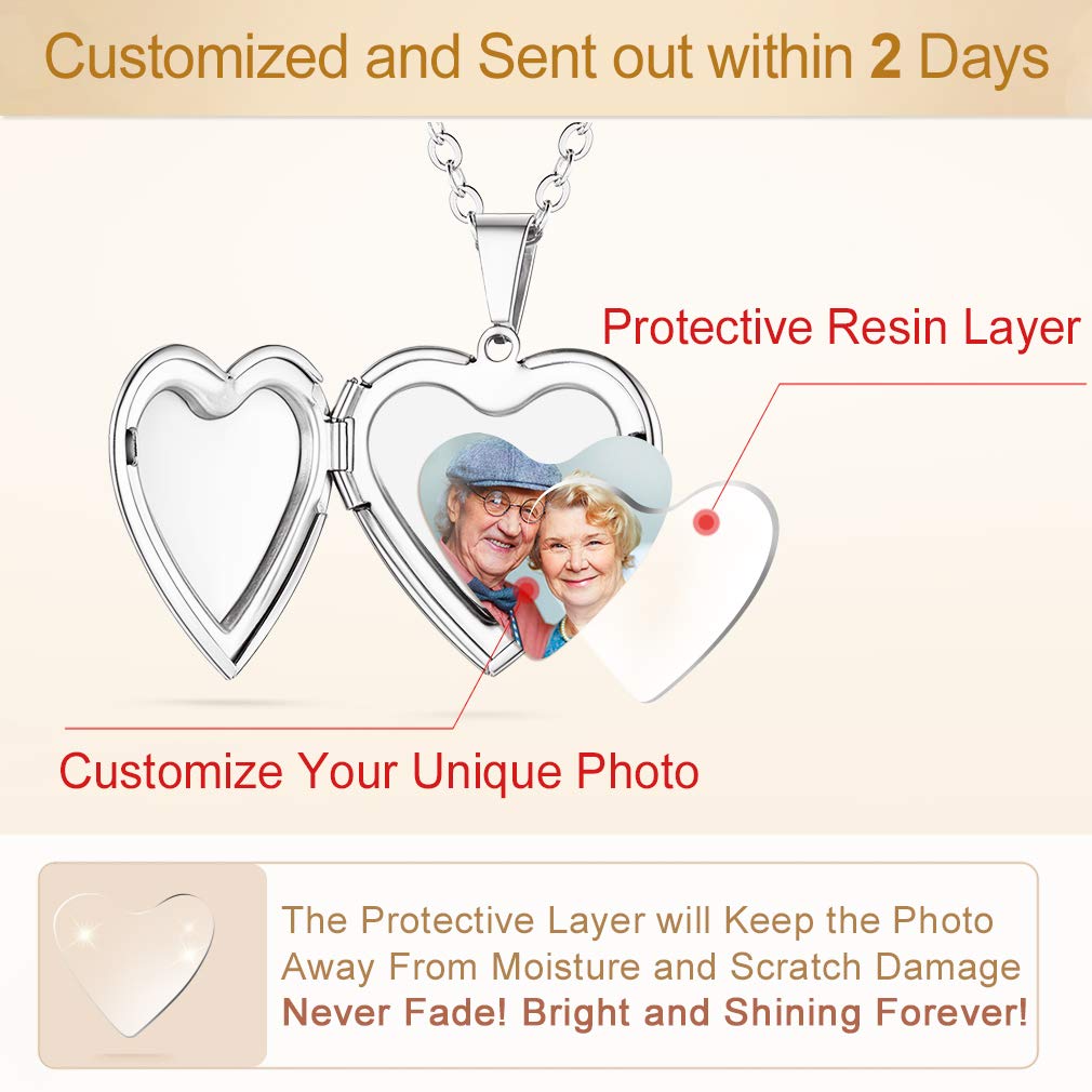 Custom4U Collana Donna Personalizzata Locket Argento Oro Foto Testo Inciso Nome Data in Acciaio Inox 316L Antiallergico Catena 50+5 CM Collana Mamma Fidanzata Confezione Regalo Creativo