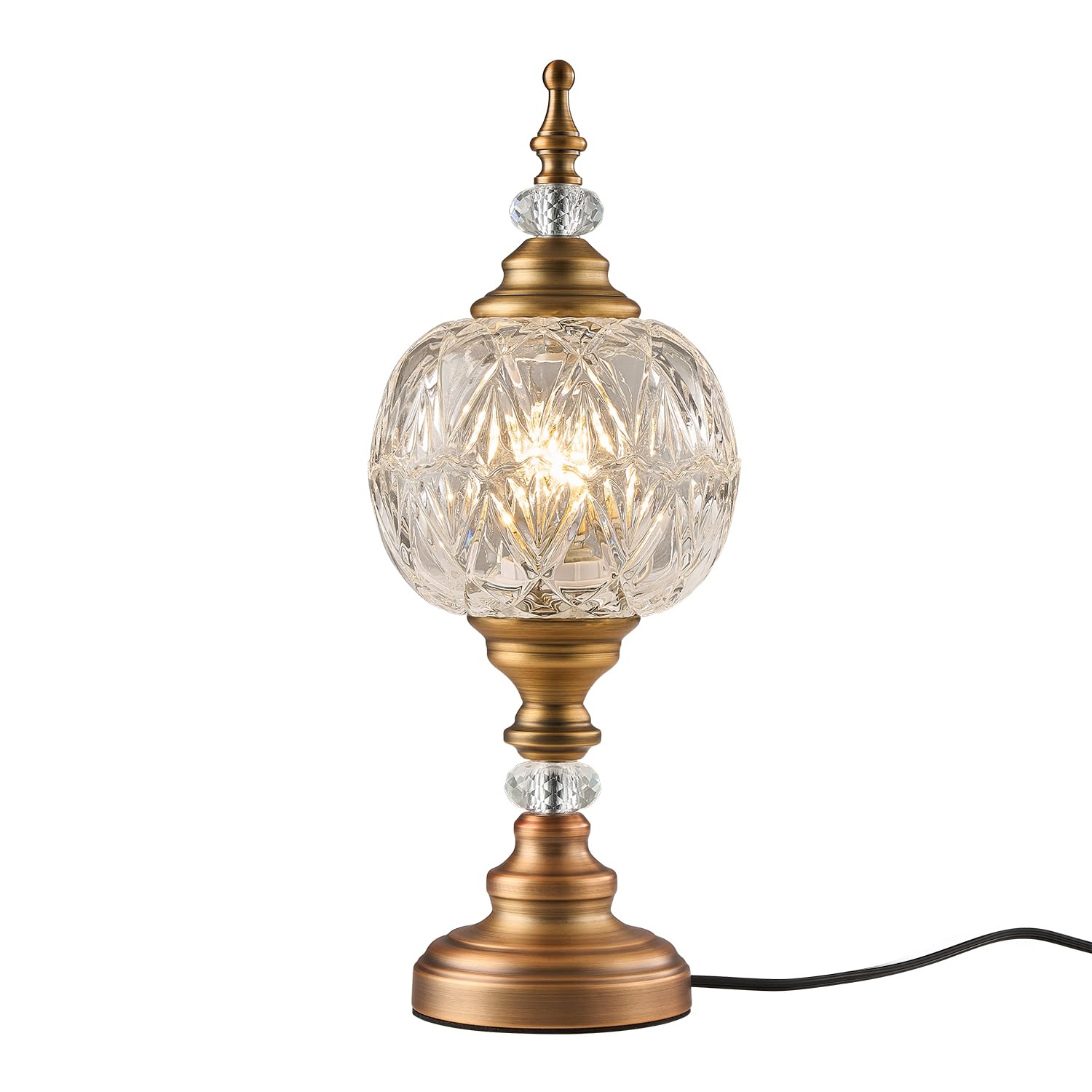 Vintage Glass Table Lamps Brass Metal Desk Lamp 2 Lights Table Light with Plug Switch for Bedroom Living