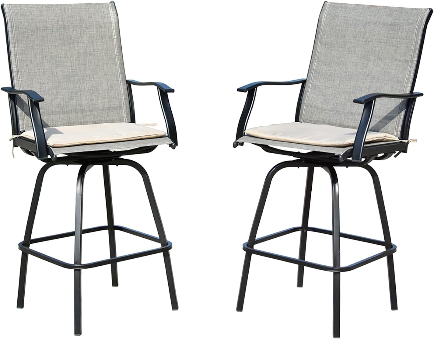 CharaVector Swivel Patio Chairs, AllWeather Patio Bar Stools with Cushions, Set of