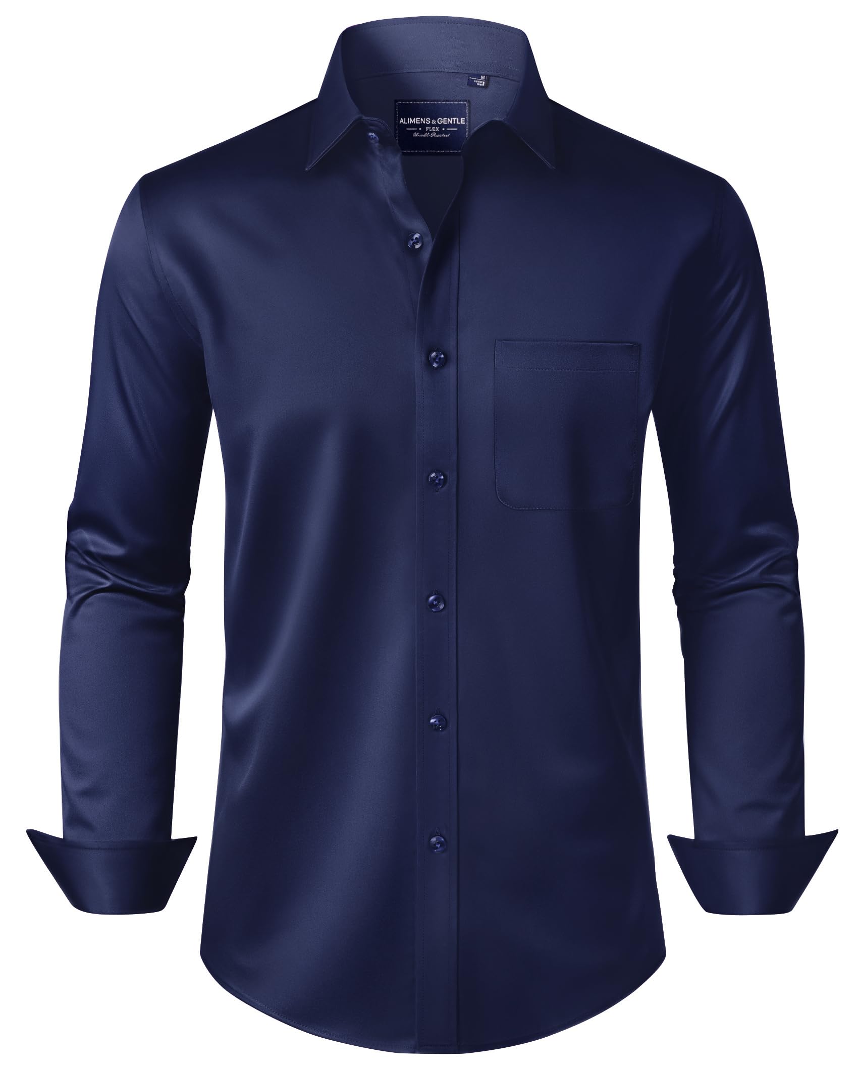 Alimens & Gentle Men's Dress Shirts Long Sleeve Wrinkle-Free Stretch Shirts Solid Formal Button Down Shirt with Pocket