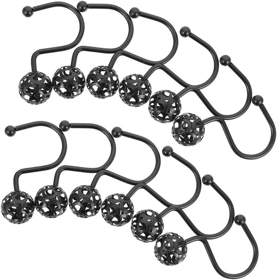 12Pcs Sturdy Shower Curtain Hooks Fixing Accessories Iron Plating(Black)