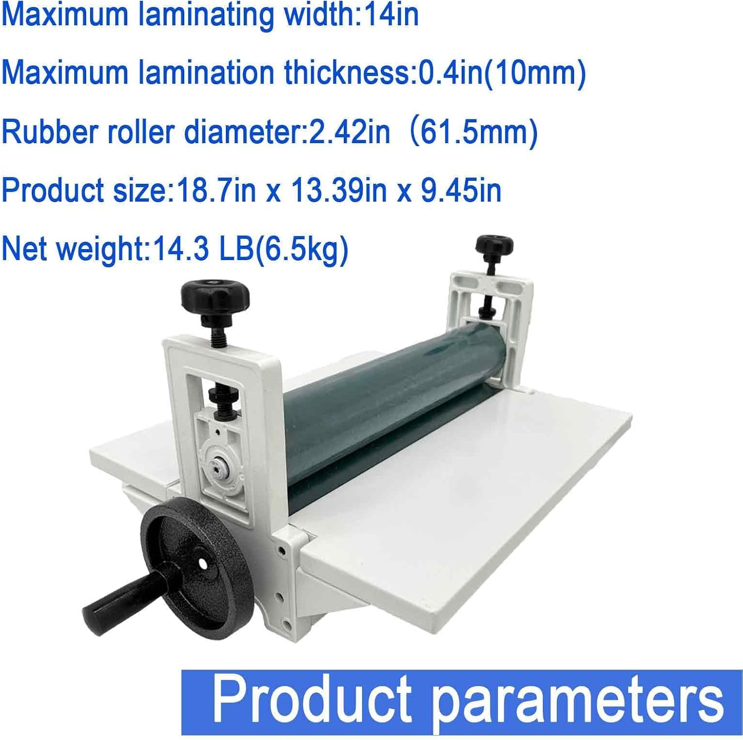 14in(355mm) Manual Cold Laminating Machine with Soft Rubber Roller,All Metal Frame Laminator with Fold-up Table, Adjustable Roller Position, for Photo Film Laminating