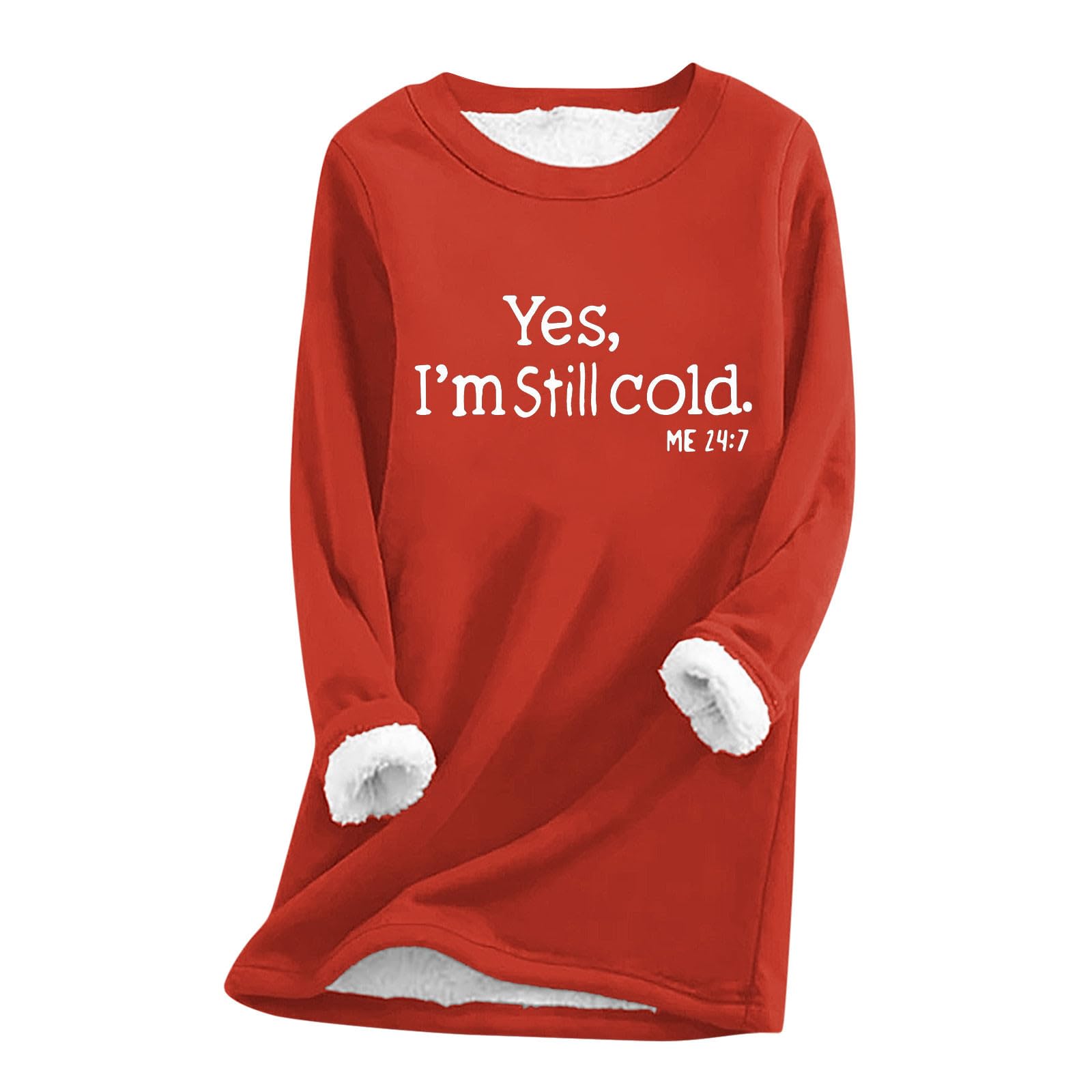 Ceboyel Womens Fleece Pullover Sweatshirt No Hood Shirts Sweater Sherpa Lined Tunic Sweatshirts Warm Winter Loungewear 2023, J027-red, S