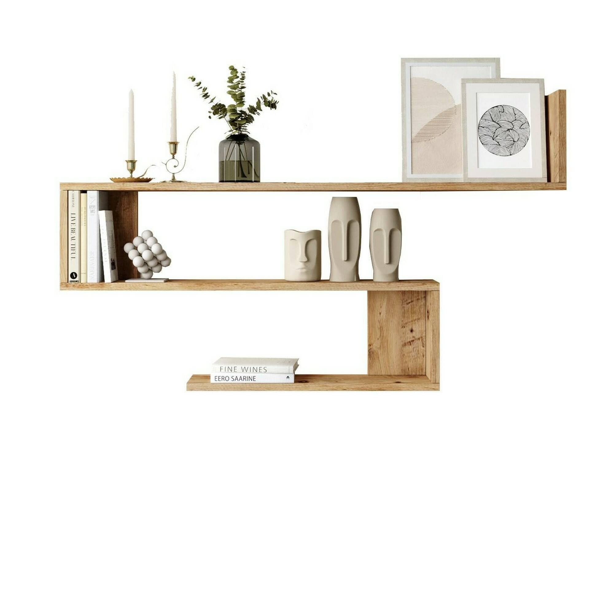 Dmora - Mensola Stellara, Scaffale, Ripiano a muro, Scaffalatura multiuso, 120x15h71 cm, Quercia
