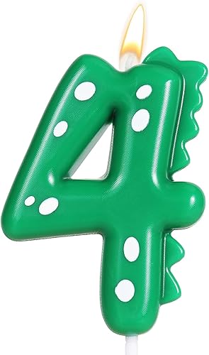 Vela verde de dinosaurio número 4 para decoración de fiesta de cumpleaños de niños, suministros de fiesta de dinosaurios de 4 cumpleaños, decoración