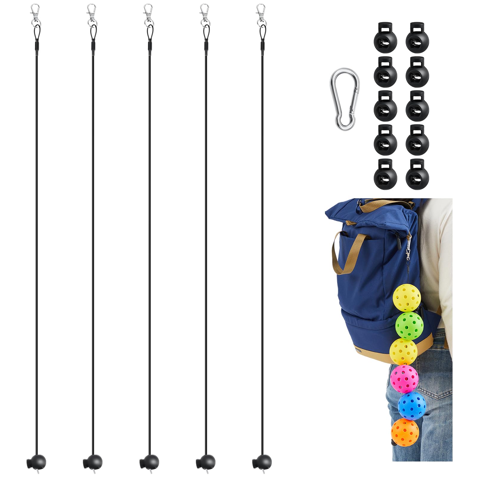5 Stück Ballstringer-Kabelschnüre Für Pickleball - Mit 10 Metall- & 1 Nylonschnalle, 50 Cm