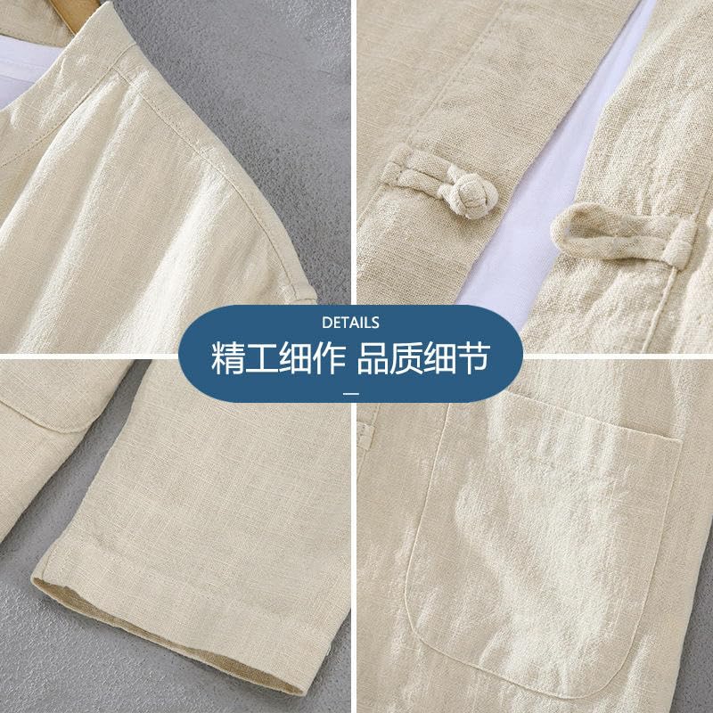Chemise homme style chinois coton et lin manches longues traditionnelles amples - 2