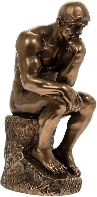 Bronzed Male Thinker Sculpture - Antique Figurine Collectible Inspired by Rodin
