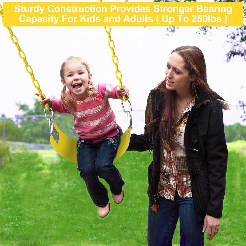 Image of Flexible Swing Seat with Metal Triangle Ring Set for Kids /Adults Outdoor Park Garden Tree Backyard with Plastic Coated Chain (Yellow, 2 Meter)
