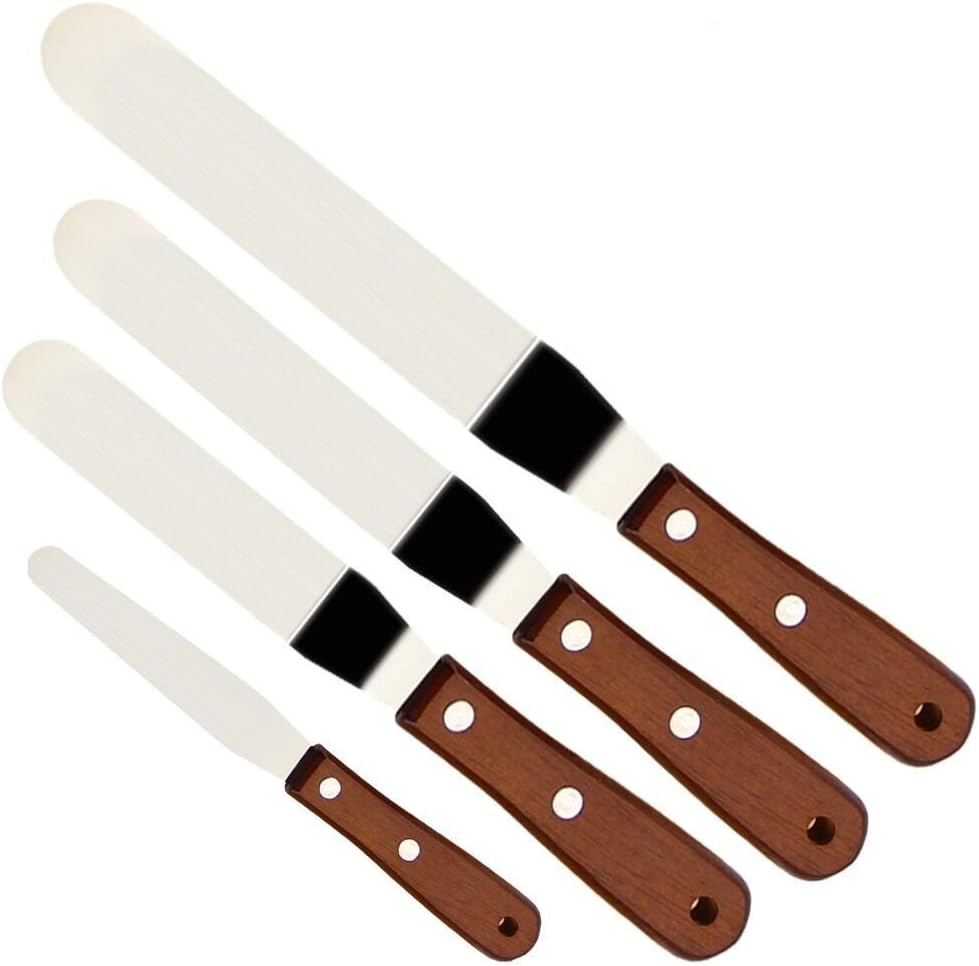 JTDEAL Palette Knife 4PCS Angled Icing Palette Spatula Stainless Steel Cake Knife Pastry Spatulas for Baking Cake Pastries and Cupcakes DIY Decorate Tool (Brown)