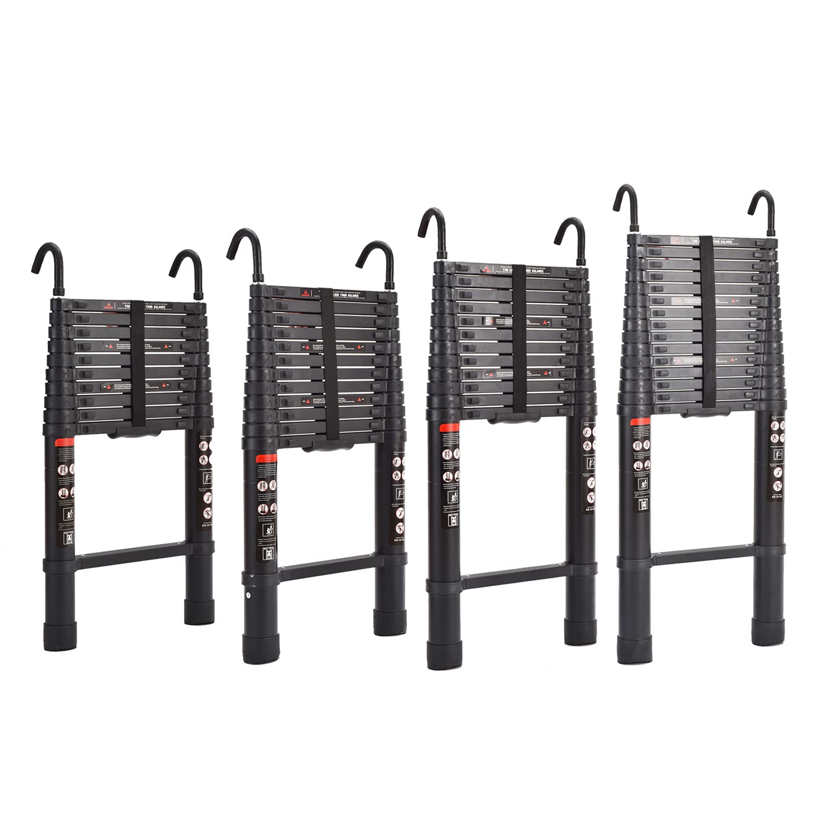 Bowose Light 16.5Ft Telescopic Aluminum Ladder With 2 Detachable Hooks, Folded 3.2Ft Portable Folding Extension Ladder For Home Loft Diy Projects, Heavy Duty Ladders 330Lbs Max Load, En131 Certificated