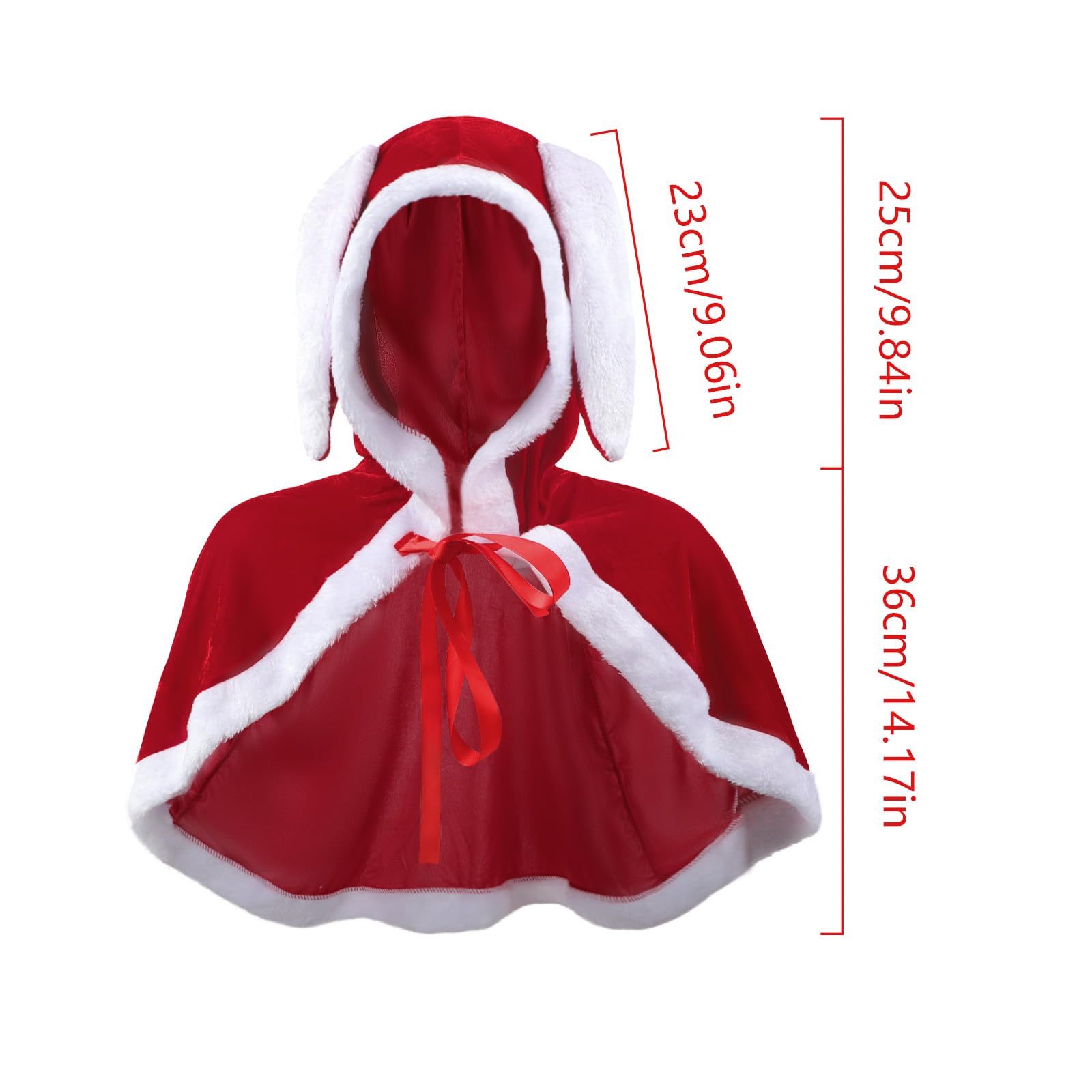 Moonlove Christmas Short Hooded Cape with Long Rabbit Ears Lovely Mrs Santa Claus Shawl Coat Festive Winter Wrap Outfit Halloween Costume Accessory Holiday Fancy Dress Party Red Cloak for Women - Image 3