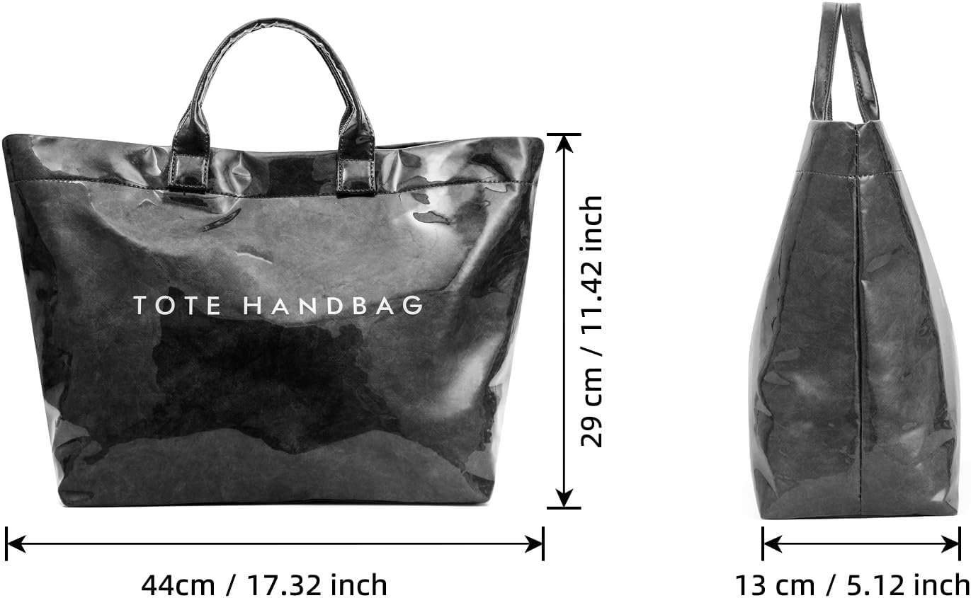 ALUSBELL Large PVC Tote Bag for Women Letters Print Tote Handbag Kraft Paper Travel Shoulder Bag Clear Carry All Hobo Handbag - Image 5