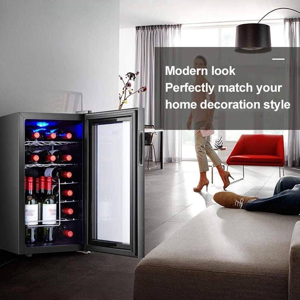 Wine Cooler Freestanding Fridge 18 Bottle Home Bar Wine Cellar Digital Control Glass Door for Red White Champagne or Countertop Mini Refrigerator Wood Shelves-Wood Shelves