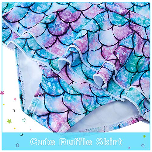 Girls One Piece Swimsuit 5-6 Years Blue Mermaid Scales Novelty Swimwear Upf 50+ Sun Protection Fashion Breathable Bathing Suit #TOP5