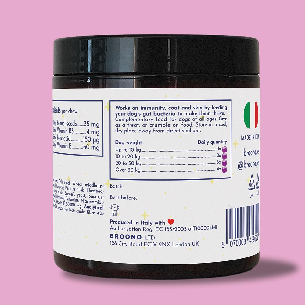 Anti Itch for Dogs with Prebiotics, Pumpkin, Psyllium, Inulin - Stop Licking Paws, Scratching Ears & Red Irritated Skin by Improving Gut Health - 60 Soft Chews, BROONO Prebiotics Complex - Image 3