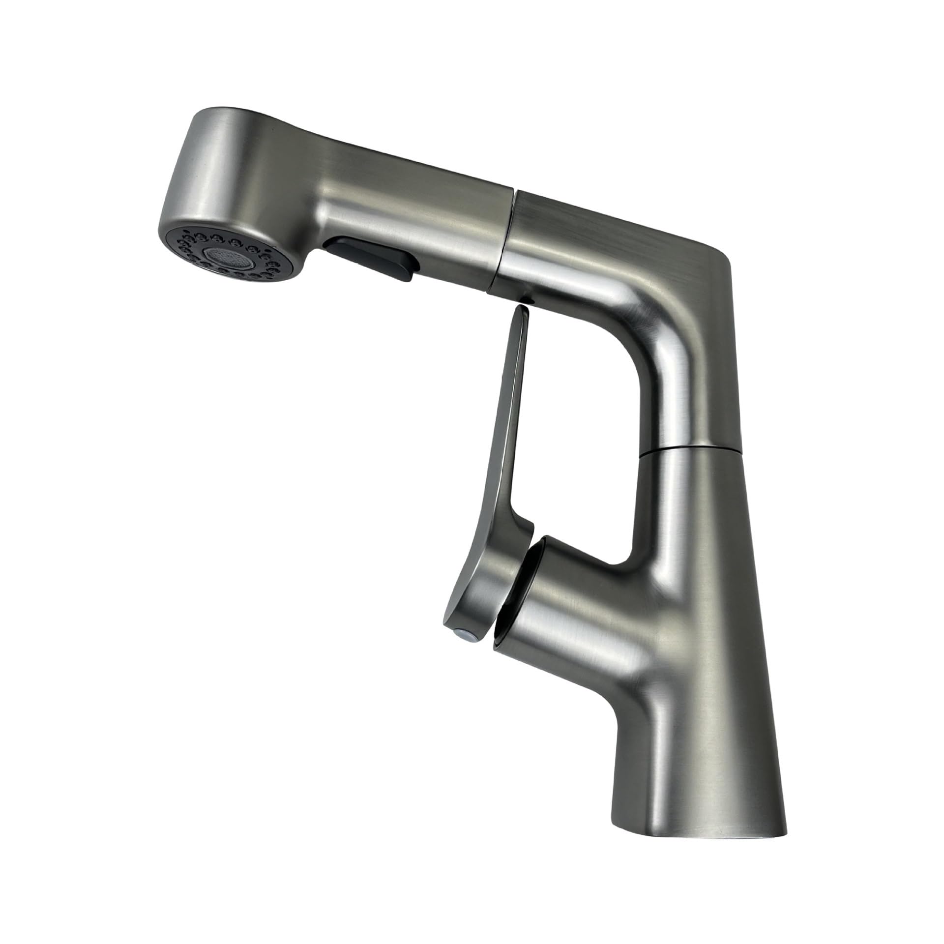 Grifo de lavabo extraíble con elevación de acero inoxidable, pistola, grifo giratorio universal multifunción, color gris y negro, frío y caliente