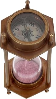 Brass 3 Minutes Hourglass with Compass Antique Finish 5"