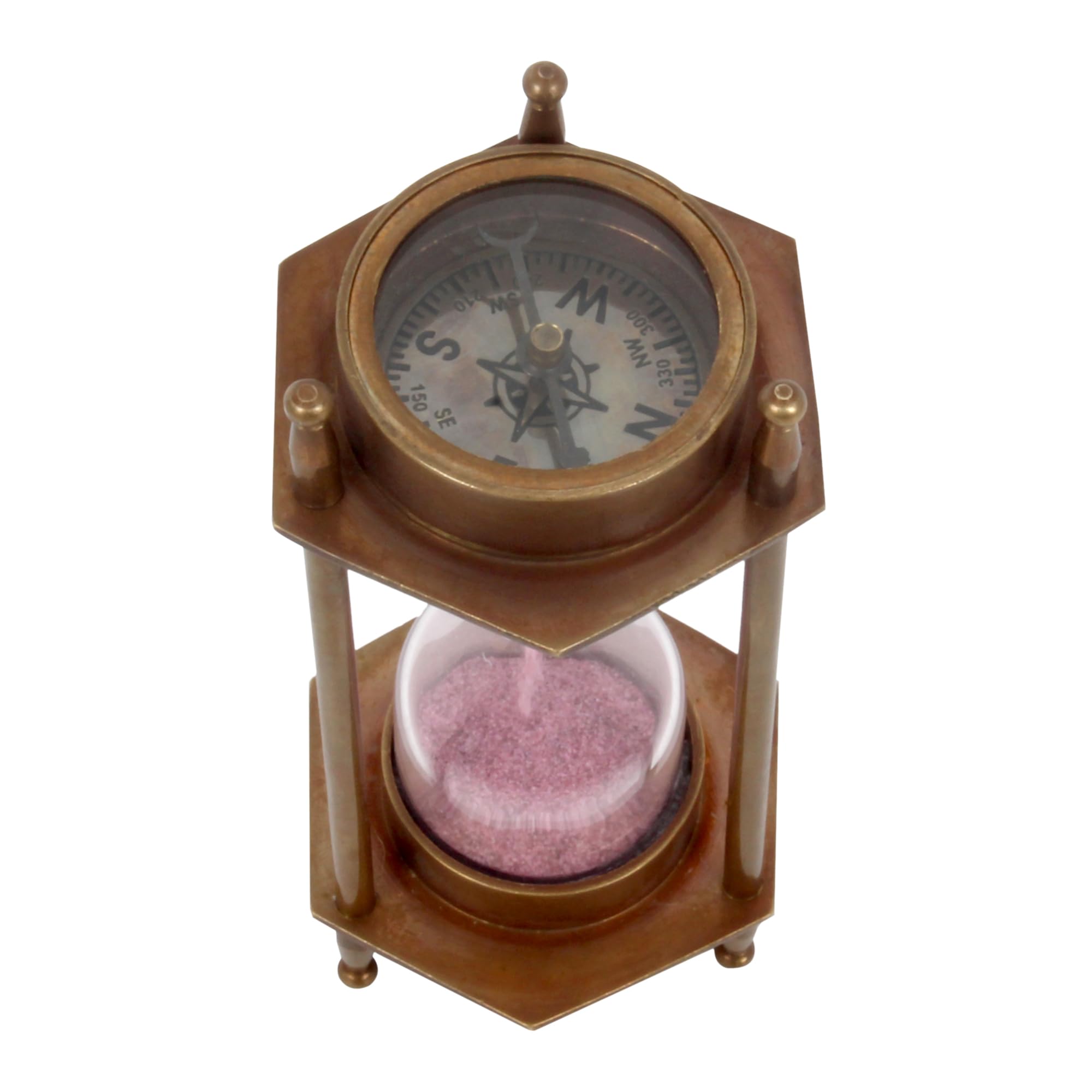Sablier 3 minutes en laiton pour bureau et boussole vintage décorative