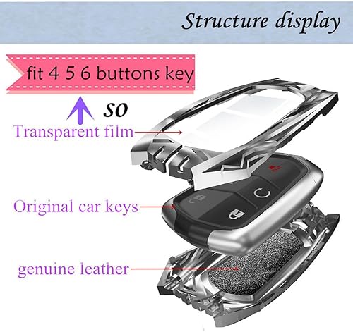 Miniatura 4 de Funda de aleación para llavero compatible con Cadillac 2015-2019 Escalade CTS SRX XT5 ATS STS CT6 Accesorios 4 5 6 botones Llaveros (color pistola