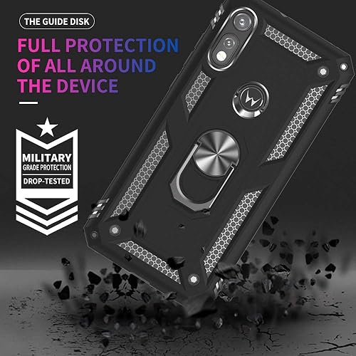 Miniatura 2 de Funda para Moto E, funda para Moto E con protector de pantalla HD, fundas protectoras de grado militar con anillo para Moto E 2020 (negro)