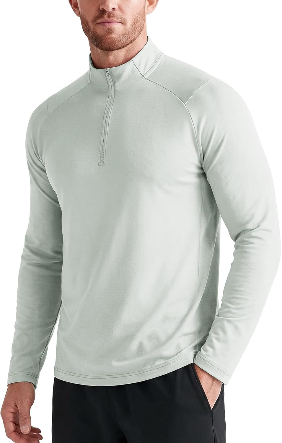 Zengjo Mens Quarter Zip Athletic Pullover Mid-Weight 1/4-Zip Running Workout Shirt Moisture Wicking - Image 2