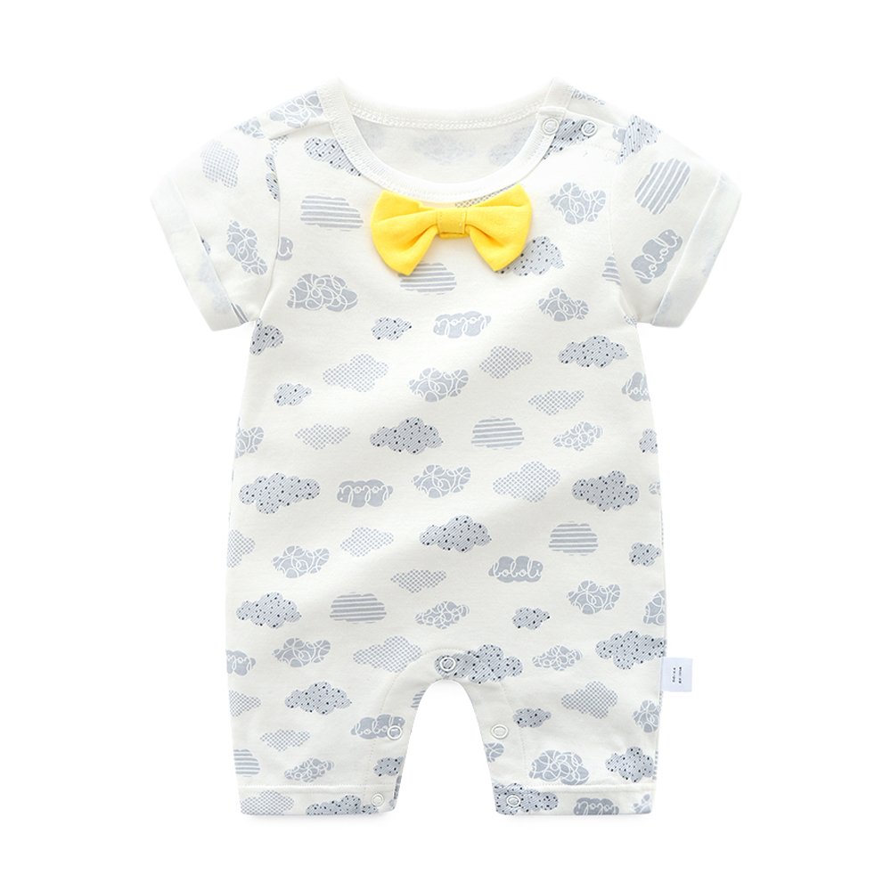 Ding Dong Baby Boy Girl Cotton Short-Sleeve Romper(White with Grey Cloud, 6-9M)