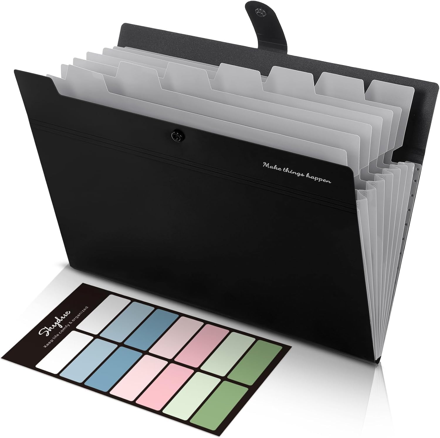 SKYDUE Document Organiser,folders for Paperwork A4, 8 Pockets Expanding File Folder, A4 Folder with 8 Lables, File Organiser to Organise Paperwork, Receipts, Invoices, Bills, Documents(Black) — image 1