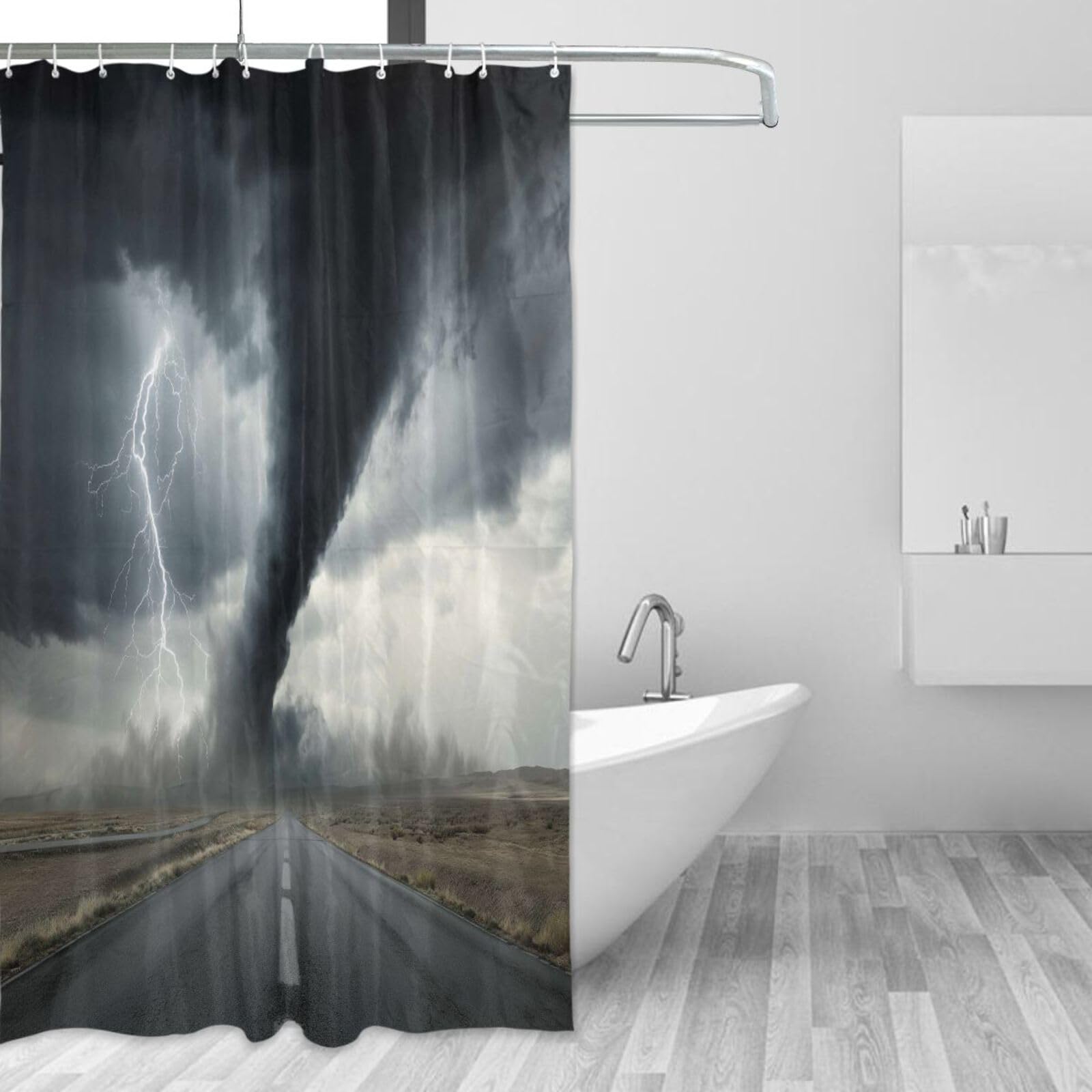 Rideau de douche tornade noir 157x183 cm en tissu imperméable avec 12 crochets