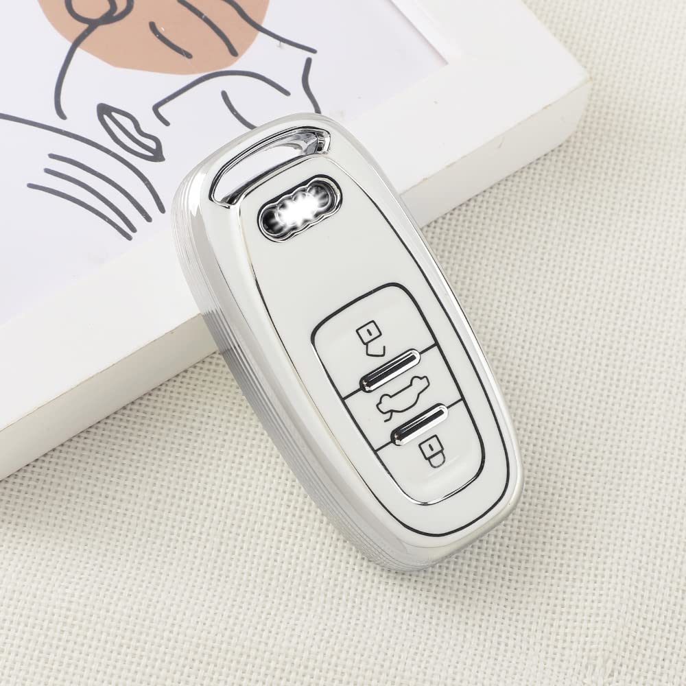 PIFOOGAccessories for Audi 3 4 Buttons Key Fob Cover Case Protector TPU Soft for Audi A4 A5 A6 A7 A8 Q5 S4 S5 S6 S7 SQ5 RS5 RS7 Car Smart Keys Girly Women White Gold