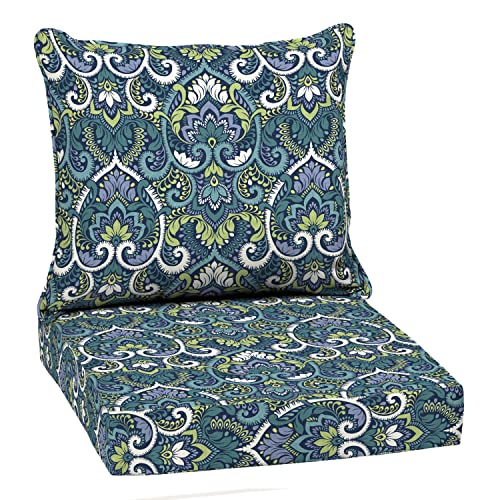 Image of Arden Outdoor Deep Seat Cushion Set, 22 in x 24 in, Weather-Proof, Rain-Proof, Fade Resistant Patio Cushion Sapphire Aurora Blue Damask