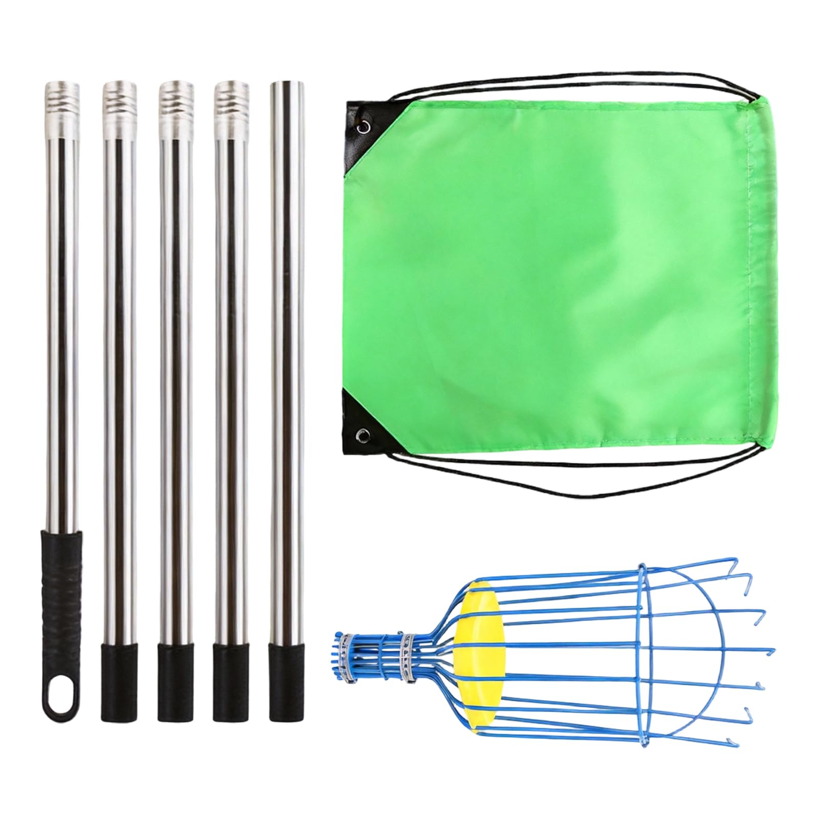Pxzh Blue Fruit Picking With Basket Telescoping Heavy Duty Sturdy Aluminium Telescoping Extension Rod Metal Basket For Picking Stainless Steel Fruit Chooser Rustproof Chooser