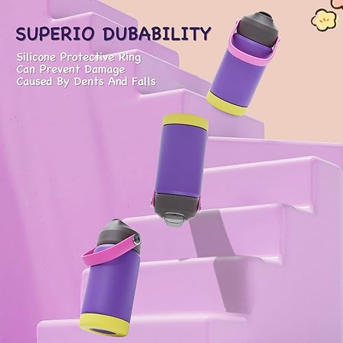 Miniatura 5 de Kerilyn Botella de agua aislada para niños de 12 onzas, vaso a prueba de fugas con tapas para pajitas, botellas de agua para niños y niñas, botella