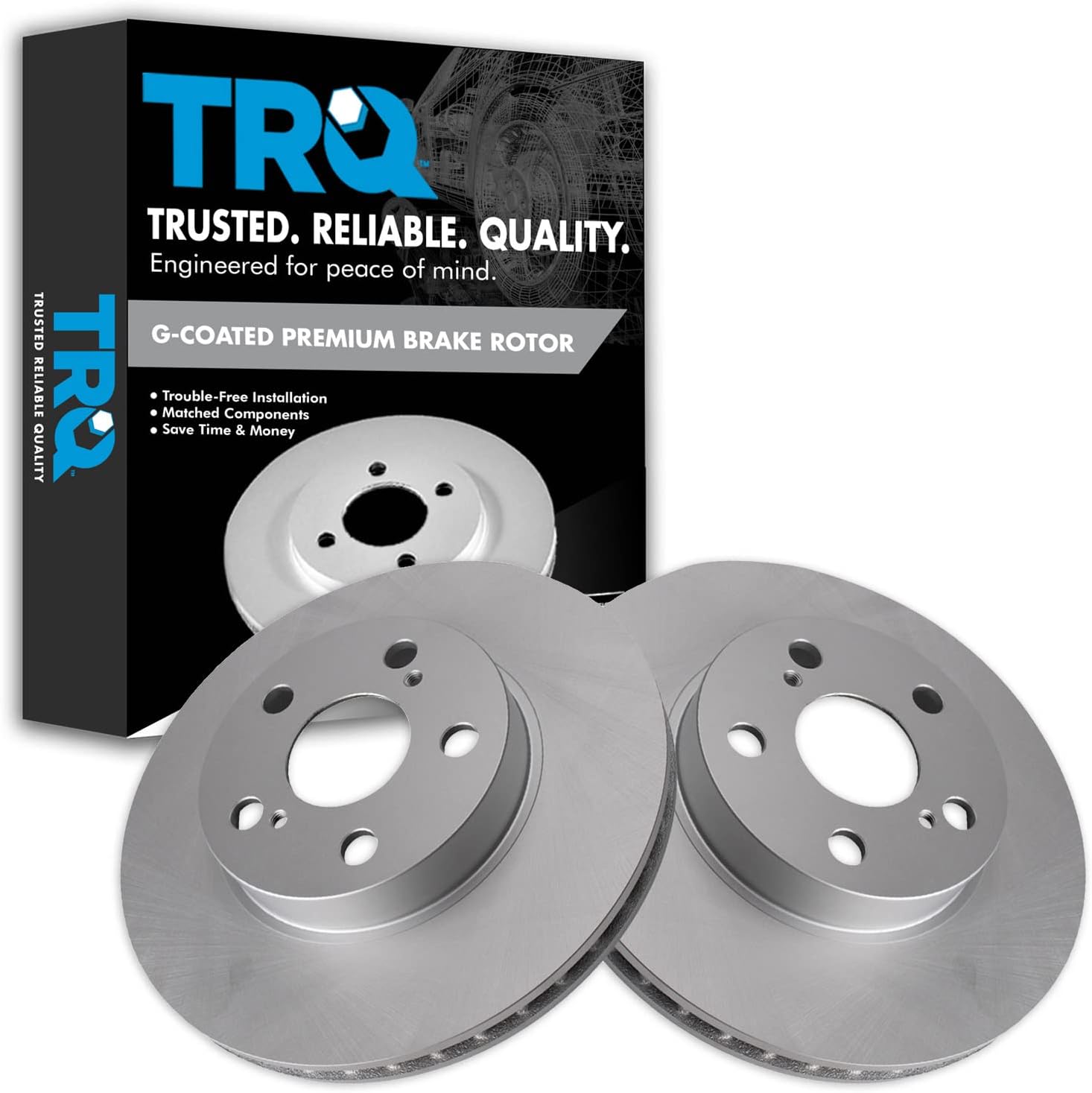 TRQ Front Brake Rotors Set Vented Premium G-Coated Compatible with 2004-2009 Toyota Prius