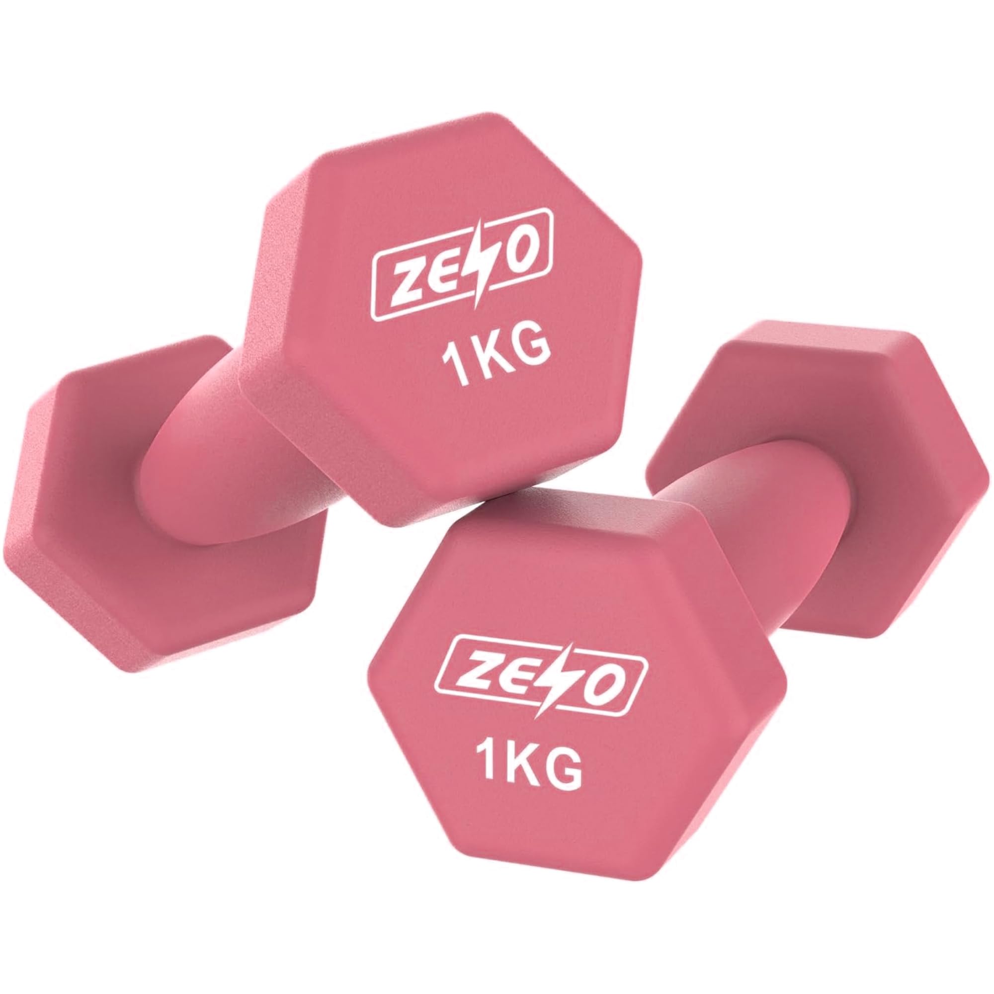 ZENO Dumbbells Set Of 2 | Dumbbells for Women | Hexagon Neoprene Weights | Hand Weights for Women | Anti-Slip & Sweat Resistant Dumbells (2 X 1KG Pink)