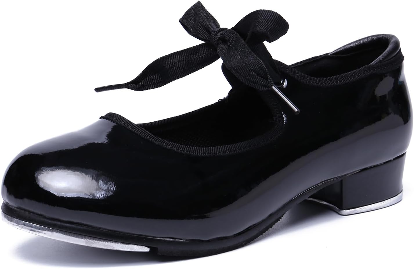 AOQUNFS Beginner Tap Shoe for Girls, Unisex Kids Tap Dance Shoes for Toddler, Lace-up Mary Jane Tap Shoes,FT-030-BM