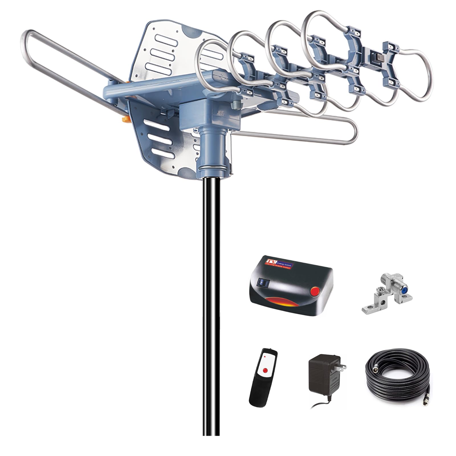 Antena HDTV para exteriores con amplificador para canales locales sobre el aire, antena de TV inteligente de largo alcance compatible con 2 televisores, antena ATSC 3.0 giratoria 360° con control