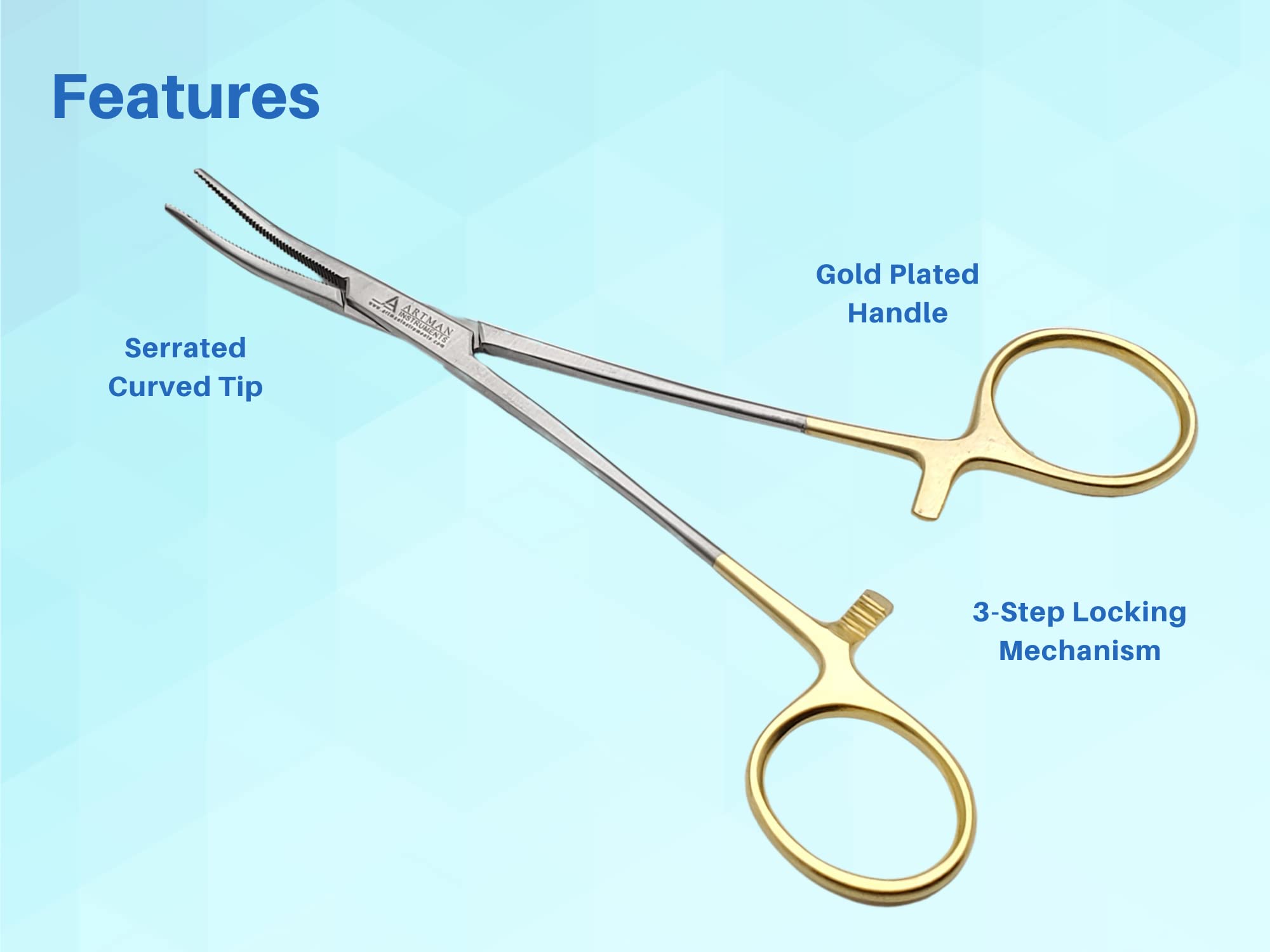 ARTMAN INSTRUMENTS Artery Forceps 6" Curved | Hemostats for Nurses, Surgical, Medical, Fishing, Hobby, and Craft Use | Gold-Plated Handle | Precision Locking Clamp Tool — Amazon image 3