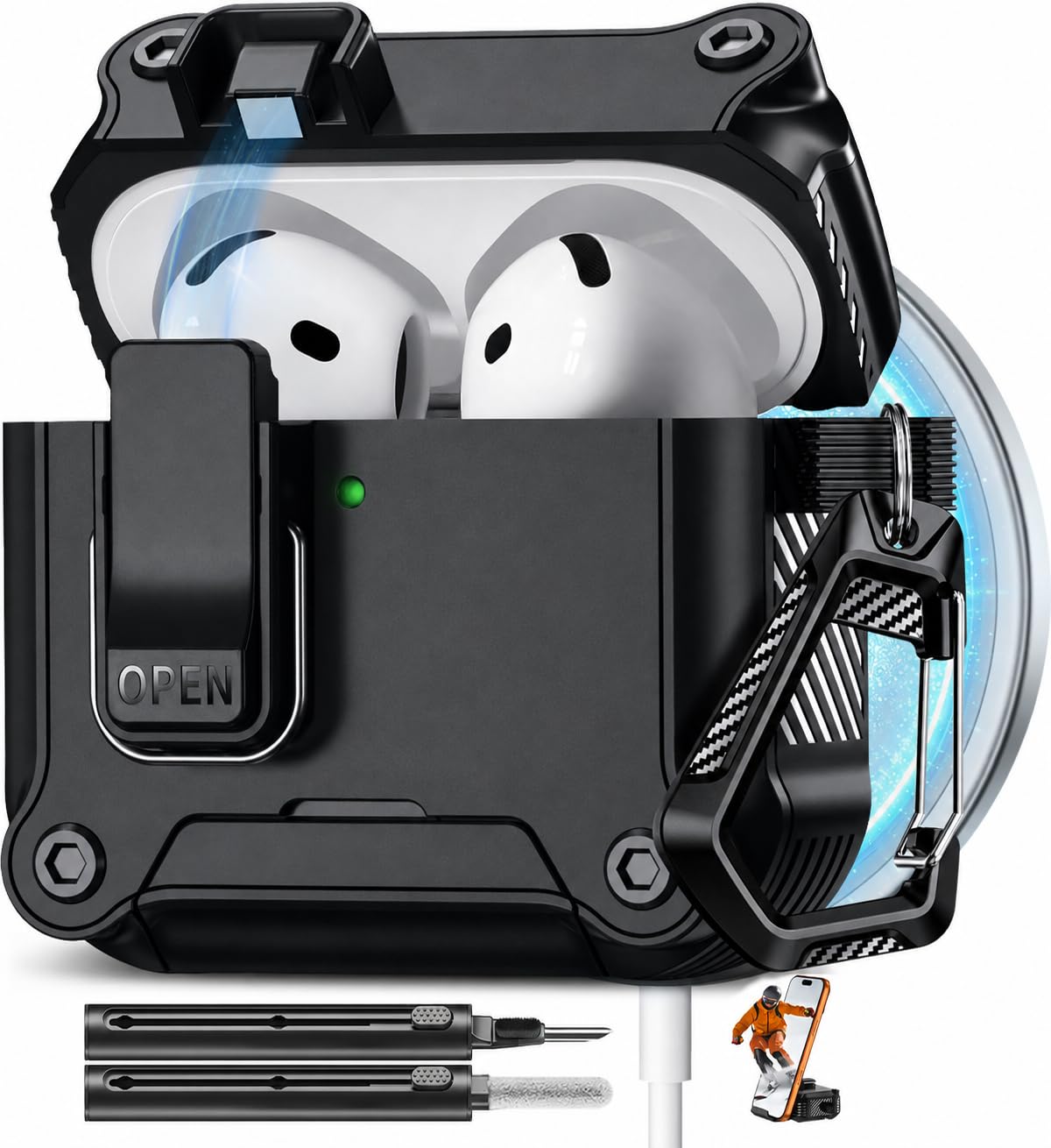 Pohgelan for AirPods 5/4 Case (2026/2024) with Safety Lock-Black