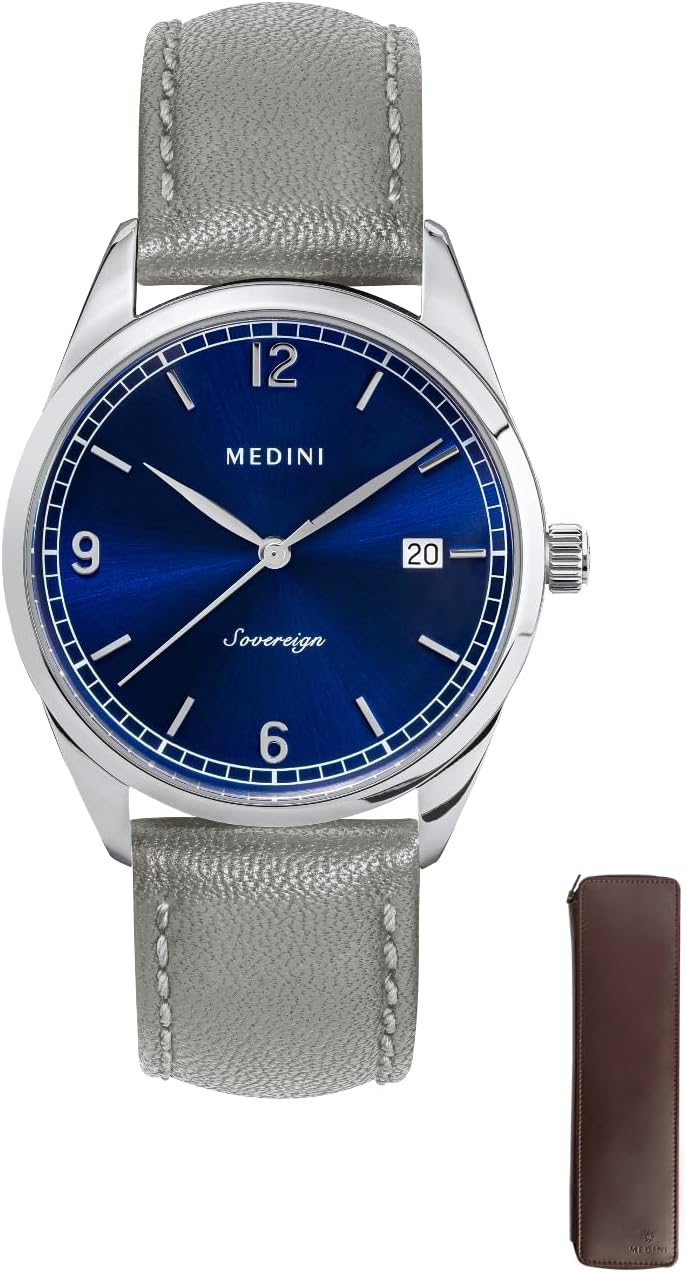 – Sovereign Blue - AR-Coated Sapphire Crystal Glass, Ivory Strap With Brown Cover