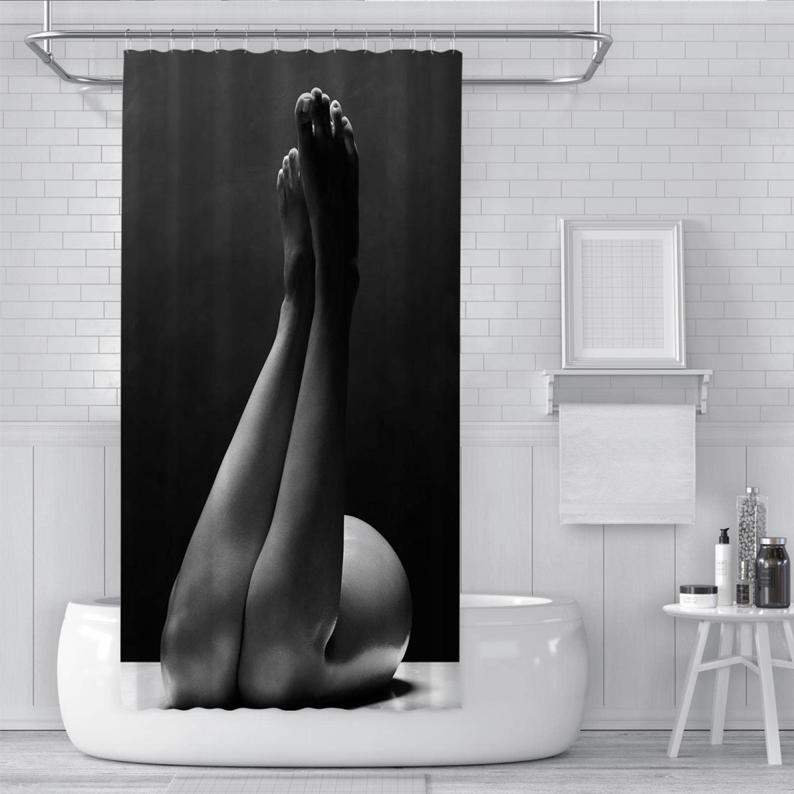 Élégant Rideau de Douche Femme Noir Moderne Rideaux de Salle de Bain Protection de la Vie privée Ourlet de Salle de Bain Décor Set avec 12 Crochets 200x200 cm