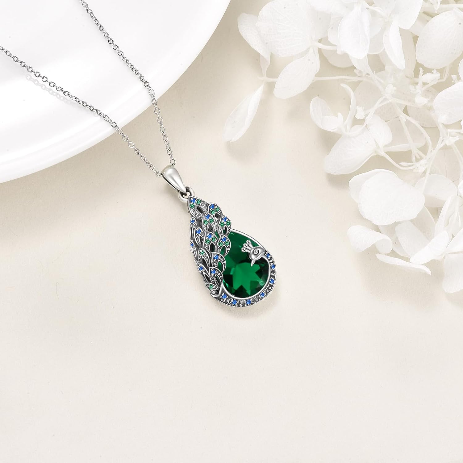 Sterling Silver Blue Opal Turquoise Peacock Pendant Necklace - Peacock Jewelry Gifts for Women - Image 3