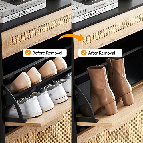 Alkmaar Rattan Entryway Shoe Cabinet, Shoe Storage Organizer With Hidden Drawers And Open Shelves, Shoe Rack Storage Cabinet For Entryway, Entrance Hallway #TOP3