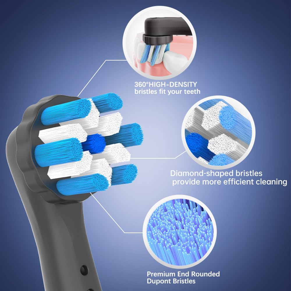 Cabezales de Cepillo de Recambio Compatibles con Oralb iO Series 2–10, Cerdas Suaves Redondeadas, Colocación Fácil con Click, Pack de 4 – Negro — view 2