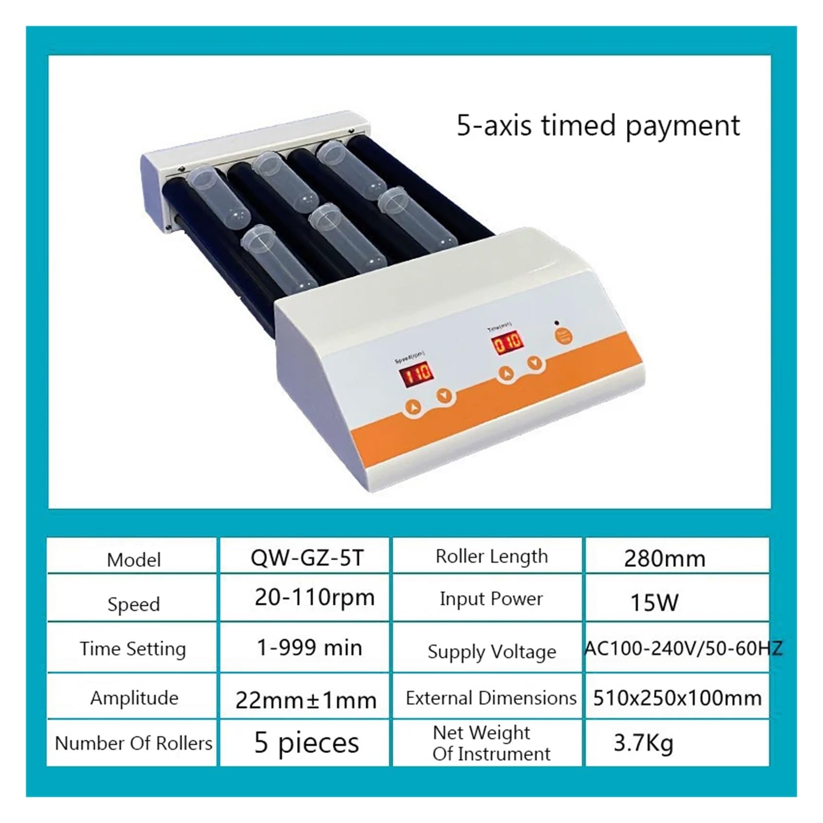 Reagenzglas Mischer, Rollenmischer Digitalanzeige Timing Multi-Tube Experimenteller -Mischer Rotation | QW-GZ-5