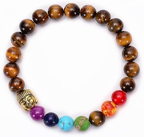 Miniatura 5 de Brazalete GelConnie de piedras de lava, 7 chakras, 0.32 pulgadas, piedra natural, para curación, alivio del estrés, yoga, ansiedad, aromaterapia,