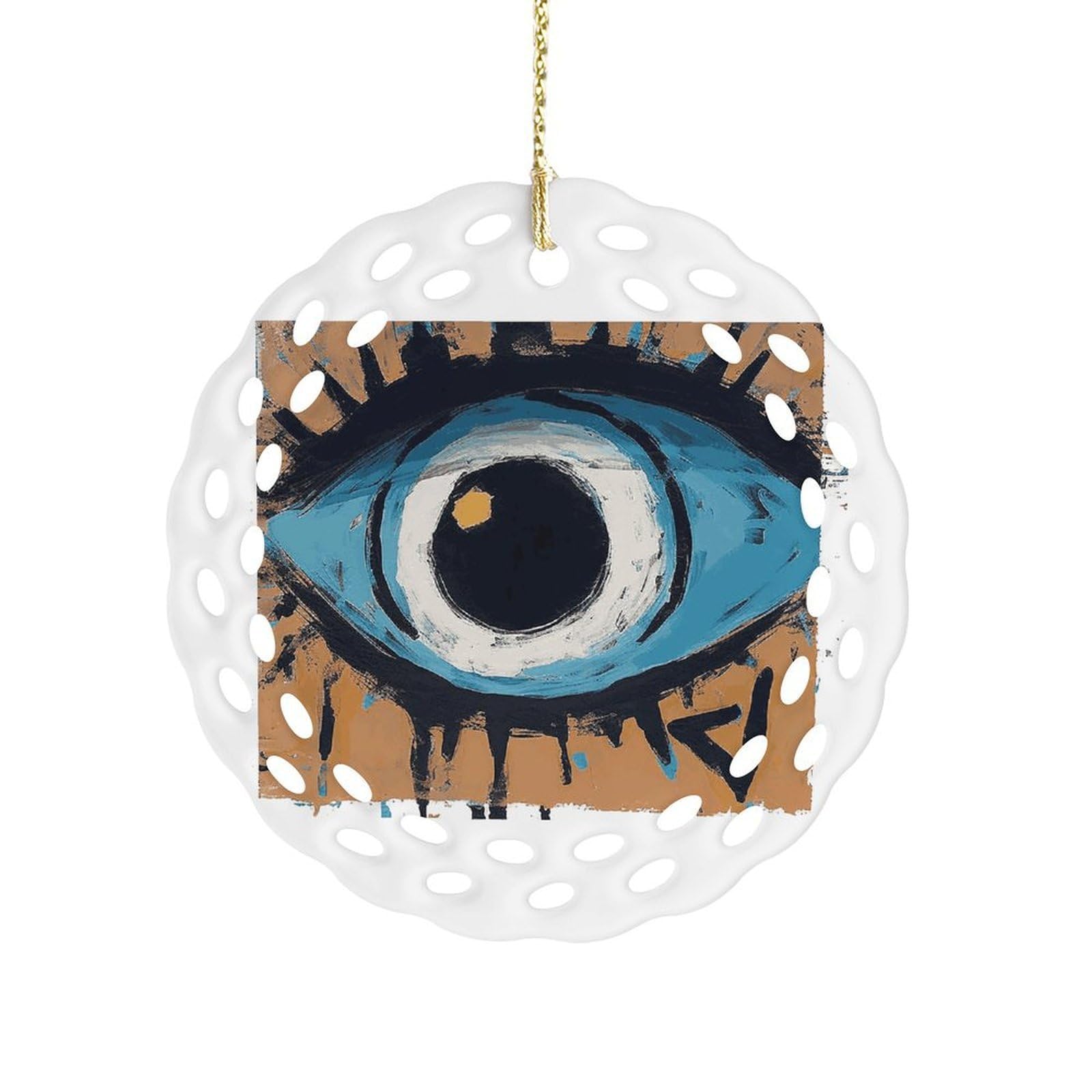 Fodpand Women's Style Evil Eye Ceramic Ornament For Home Decor 3.2" Round Tree Decoration Christmas Ornaments For Men Double-Sided Design